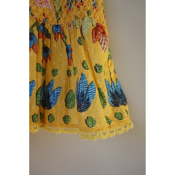 FARM Rio Summer Garden Smocked Waist Mini Skirt Yellow Floral Print Size M - Picture 4 of 10